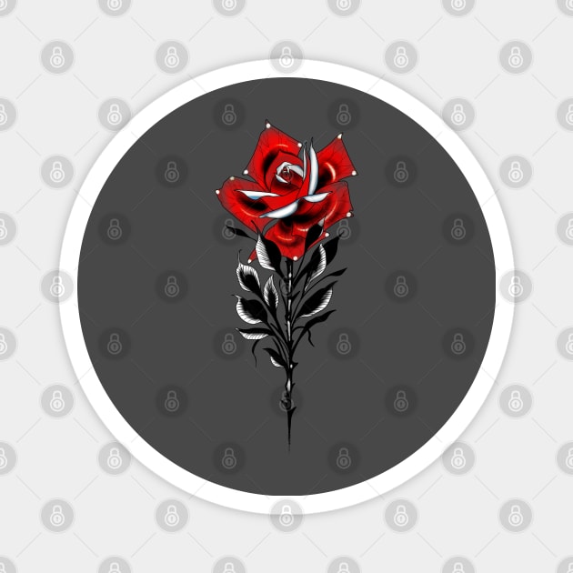 Neo traditional tattoo red rose Magnet by Blacklinesw9